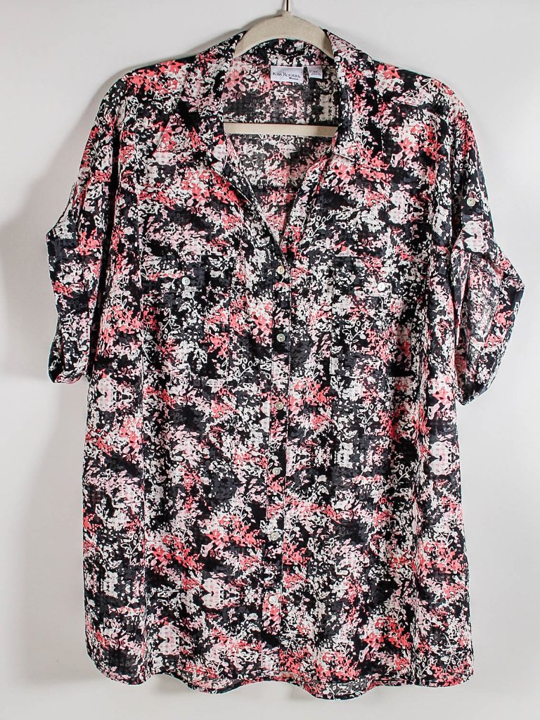 Kim Rogers Woman 2x Button Down Blouse Roll Tab Sleeves